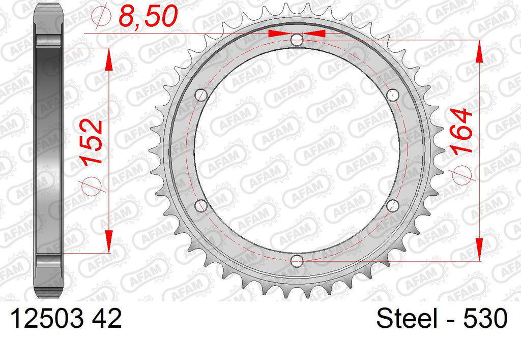 AFAM Rear Sprocket, 530 (OE Pitch), Steel - 42T (orig size) – Yamaha SR500 1978–1990