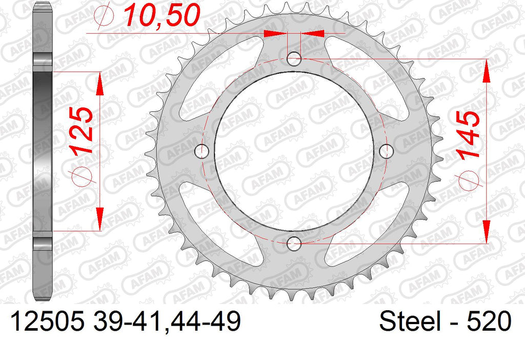 AFAM Rear Sprocket, 520 (OE Pitch), Steel - 46T, 108 links reqd
