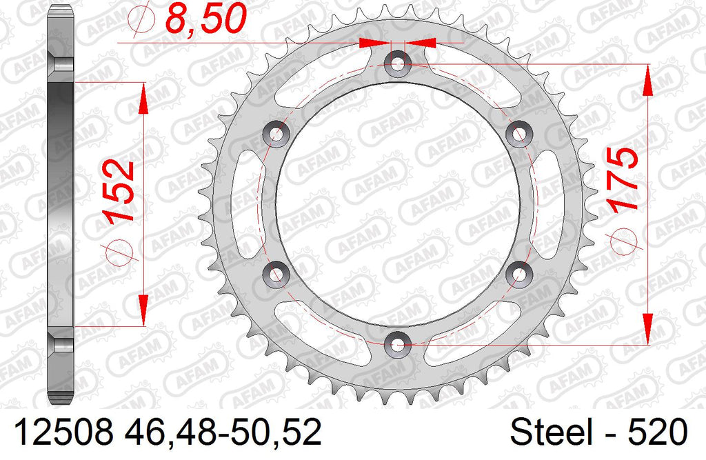 AFAM Rear Sprocket, 520 (OE Pitch), Steel - 49T, 114 links reqd (12508-49)