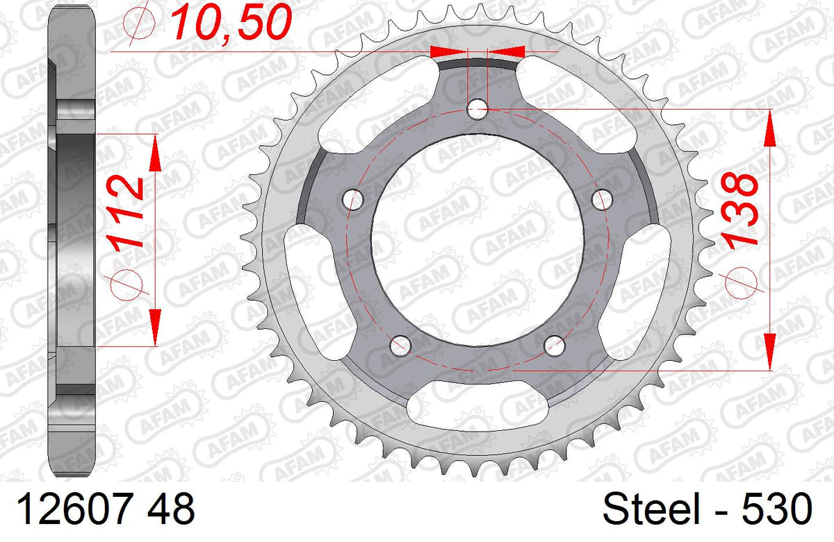 AFAM Rear Sprocket, 530 (OE Pitch), Steel - 48T (orig size) – Yamaha YZF-R6 1999–2002