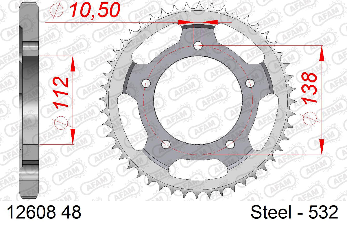 AFAM Rear Sprocket, 532 conversion, Steel - 48T (orig size) – Yamaha YZF-R6 1999–2002