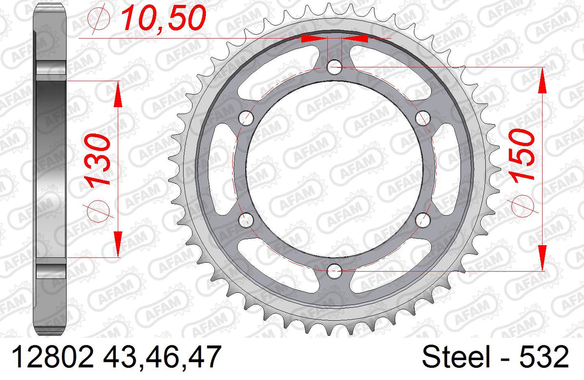AFAM Rear Sprocket, 532 conversion, Steel - 43T, 108 links reqd