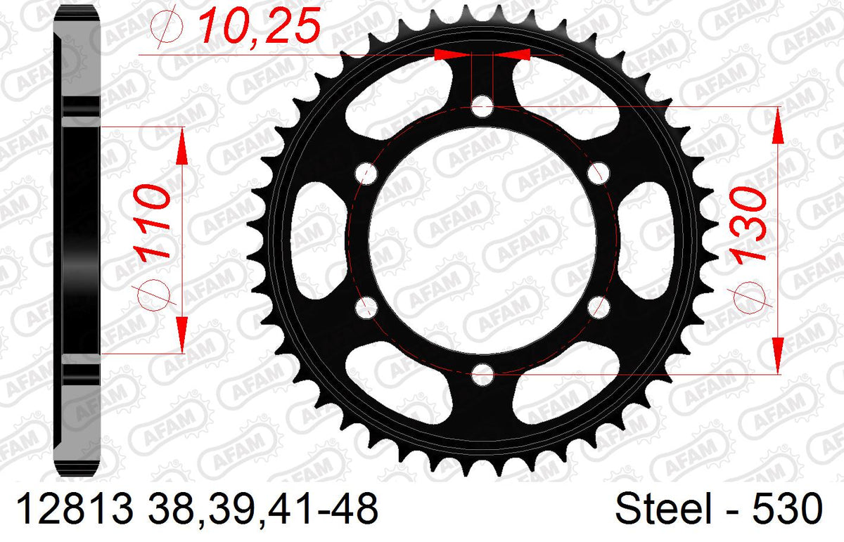 AFAM Rear Sprocket, 530 (OE Pitch), Steel - 43T, 116 links reqd