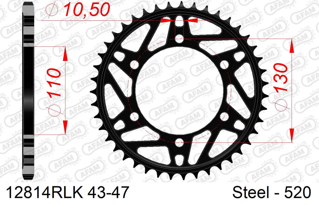 AFAM Rear Sprocket, 520 conversion, Steel - 45T (orig size) (12814RLK-45)