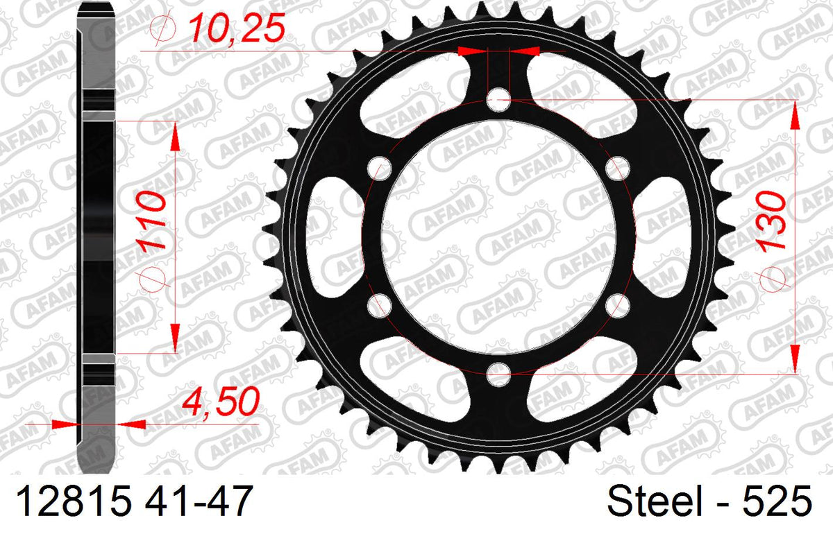 AFAM Rear Sprocket, 525 (OE Pitch), Steel - 44T, 110 links reqd