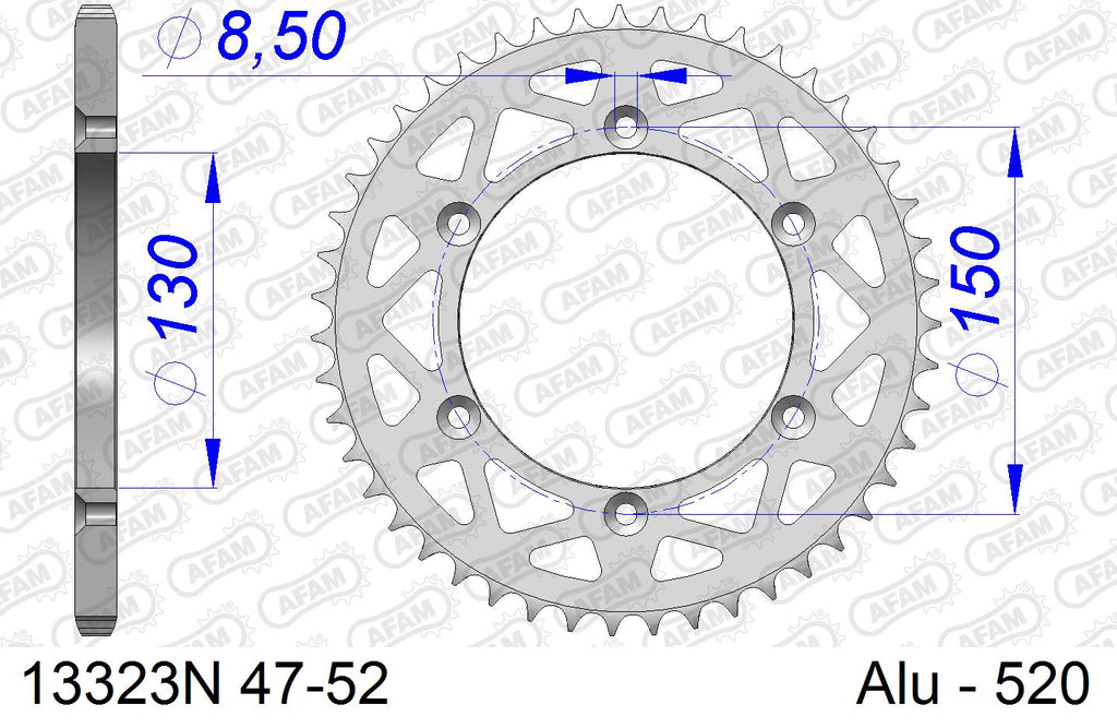 AFAM Rear Sprocket, 520 (OE Pitch), Alu - 51T, 116 links reqd (13323N-51)