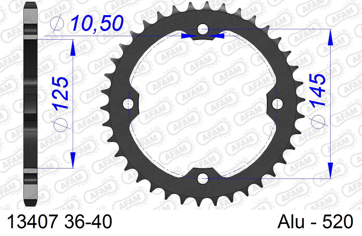 AFAM Rear Sprocket, 520 (OE Pitch), Alu - 38T (orig size) – Yamaha YFZ450 ATV 2003–2026