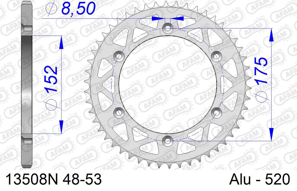 AFAM Rear Sprocket, 520 (OE Pitch), Alu - 49T, 114 links reqd (13508N-49)