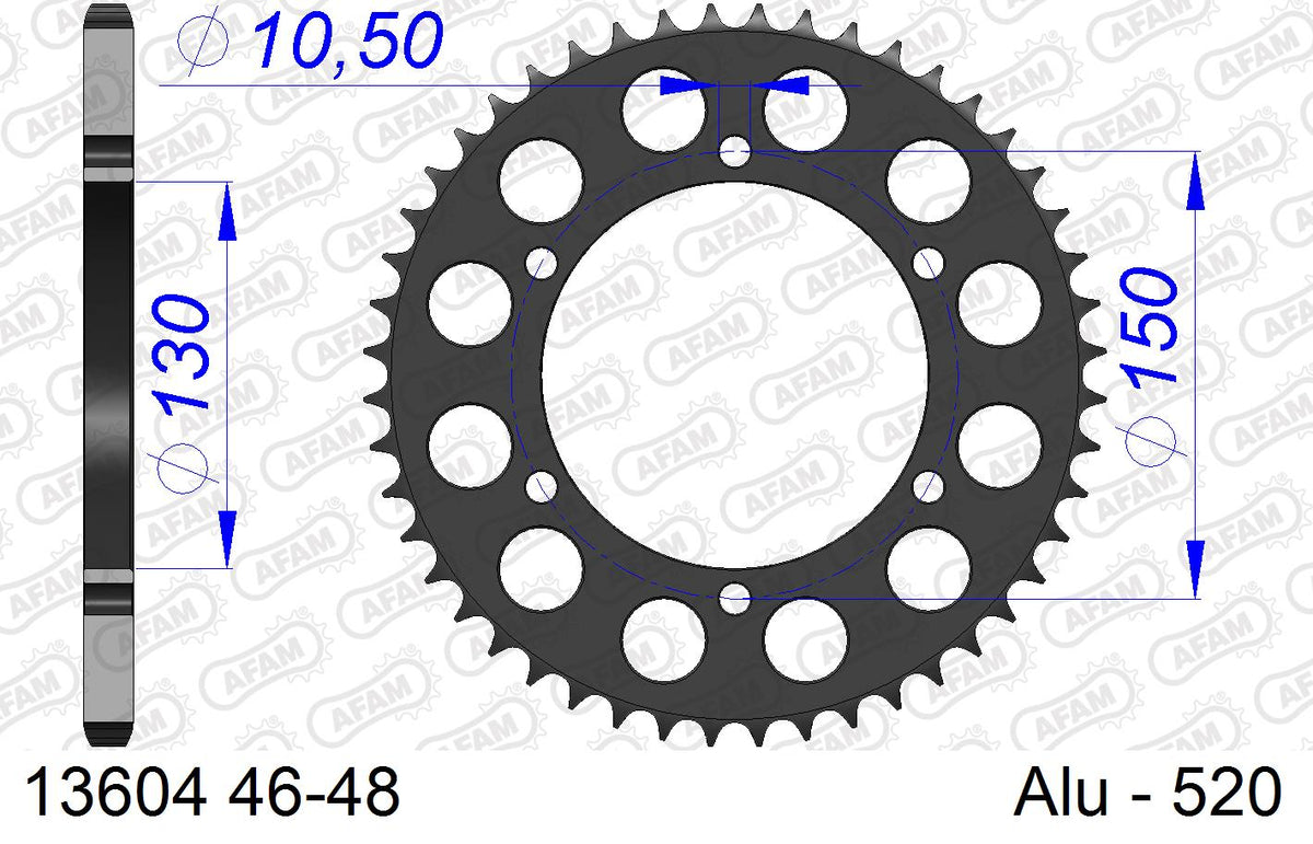 AFAM Rear Sprocket, 520 conversion, Alu - 46T, 110 links reqd – Yamaha FZ8 / Fazer 800 2010–2015 / Yamaha FZS600 Fazer 1998–2003