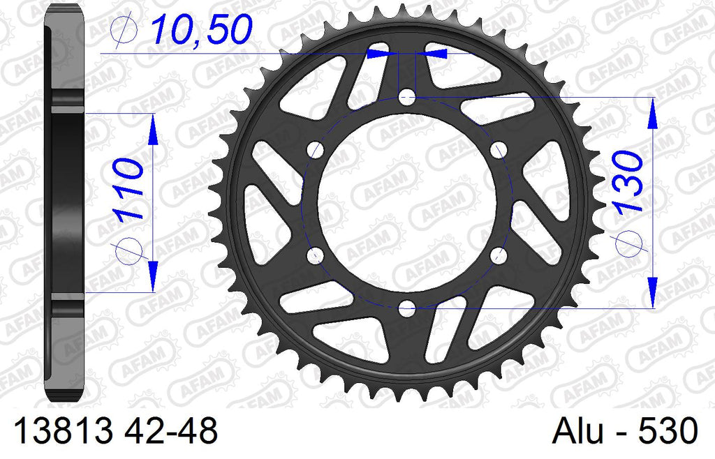 AFAM Rear Sprocket, 530 (OE Pitch), Alu - 42T (orig size) – Suzuki GSX-R1000 2009–2016 / Yamaha YZF-R1 1998–2008