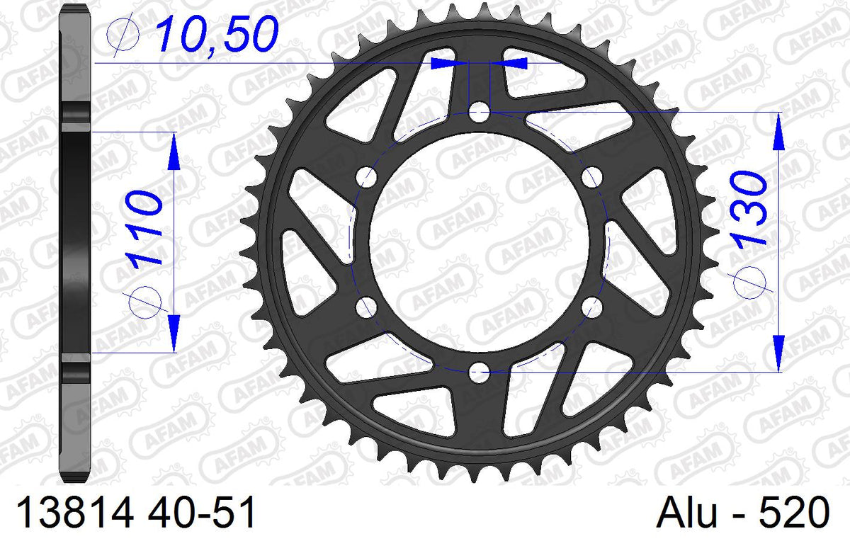 AFAM Rear Sprocket, 520 conversion, Alu - 46T, 118 links reqd