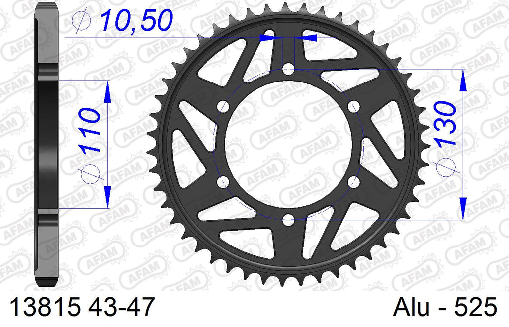 AFAM Rear Sprocket, 525 (OE Pitch), Alu - 47T, 118 links reqd (13815-47)