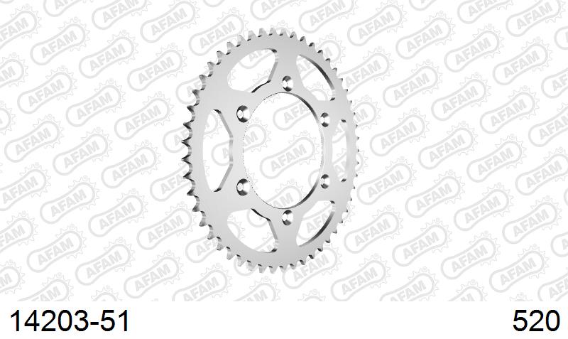 AFAM Rear Sprocket, 520 (OE Pitch), Steel - 51T, 114 links reqd