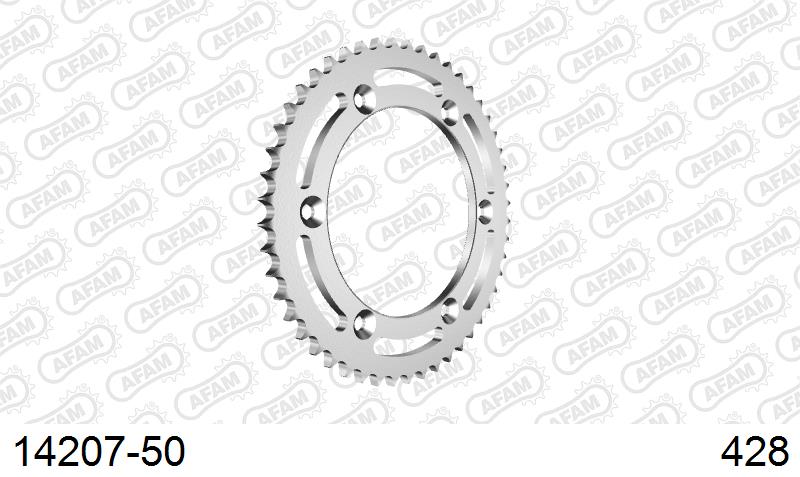 AFAM Rear Sprocket, 428 (OE Pitch), Steel - 50T (orig size) – Suzuki DR125 SM 2009–2013 / Suzuki TS 125 R 1990–1996