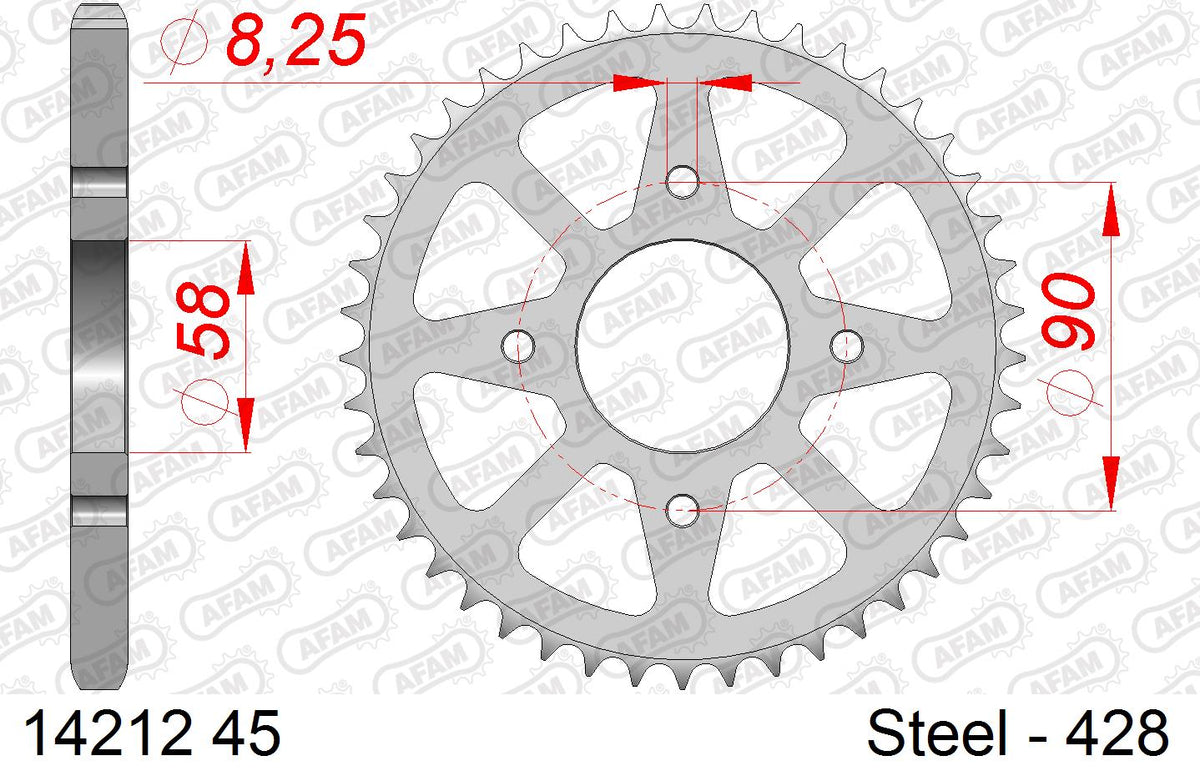 AFAM Rear Sprocket, 428 (OE Pitch), Steel - 45T (orig size) – Suzuki GSX-R125/ GSX-S125 2017–2026