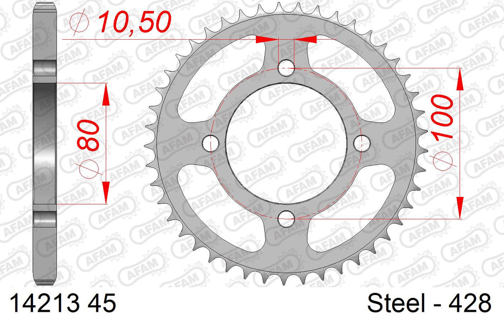 AFAM Rear Sprocket, 428 (OE Pitch), Steel - 45T (orig size) – Suzuki GZ125 1998–2008