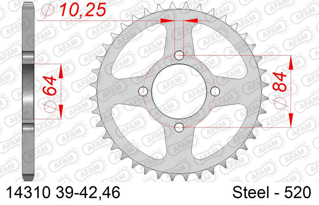 AFAM Rear Sprocket, 520 (OE Pitch), Steel - 40T (orig size) (14310-40)