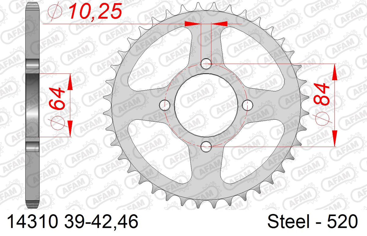 AFAM Rear Sprocket, 520 (OE Pitch), Steel - 40T (orig size) (14310-40)