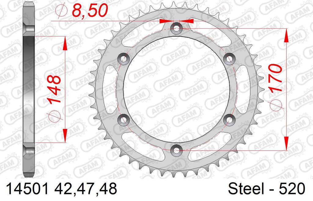 AFAM Rear Sprocket, 520 (OE Pitch), Steel - 42T (orig size) (14501-42)