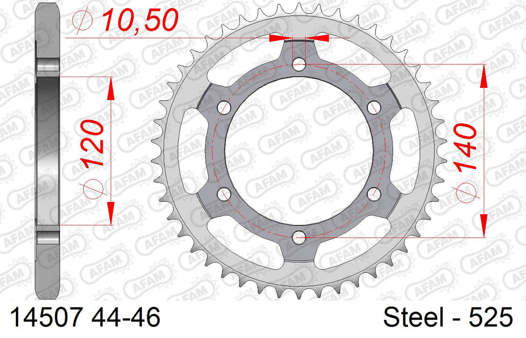 AFAM Rear Sprocket, 525 (OE Pitch), Steel - 45T (orig size) – Suzuki GSX-R600 1997–2000 / Suzuki GSX-R750 1998–1999