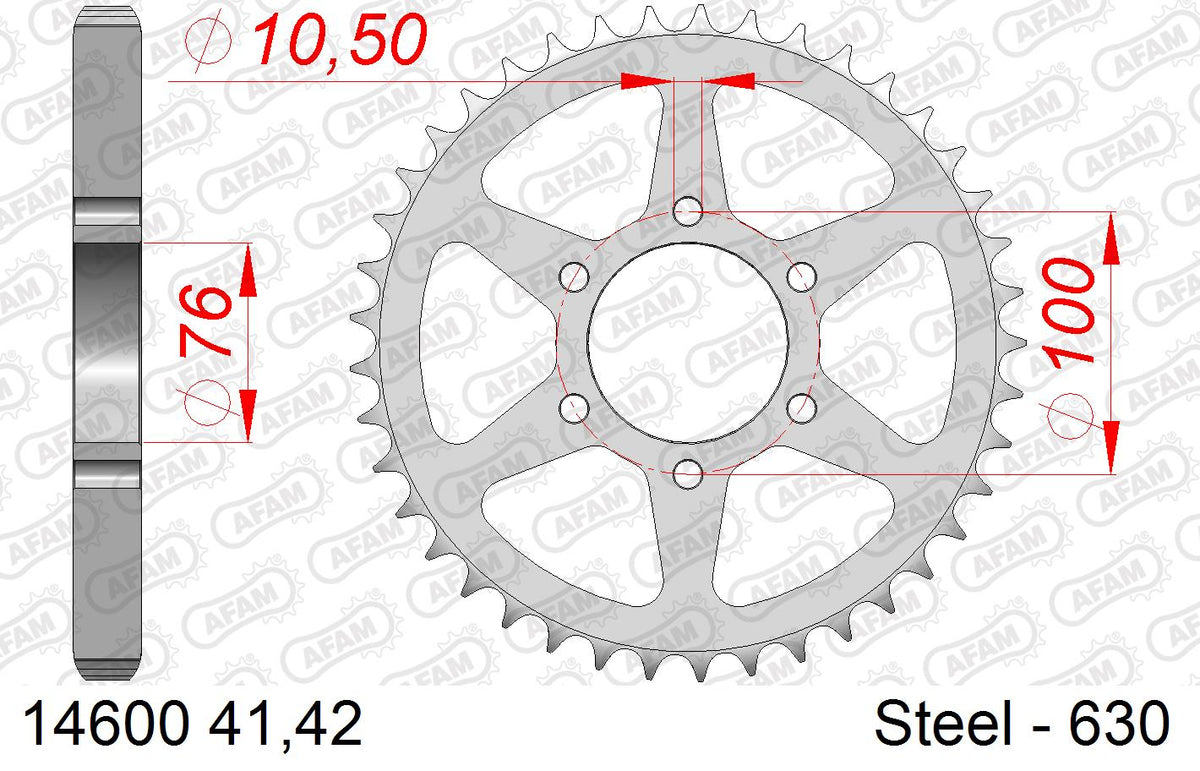 AFAM Rear Sprocket, 630 (OE Pitch), Steel - 41T, 96 links reqd
