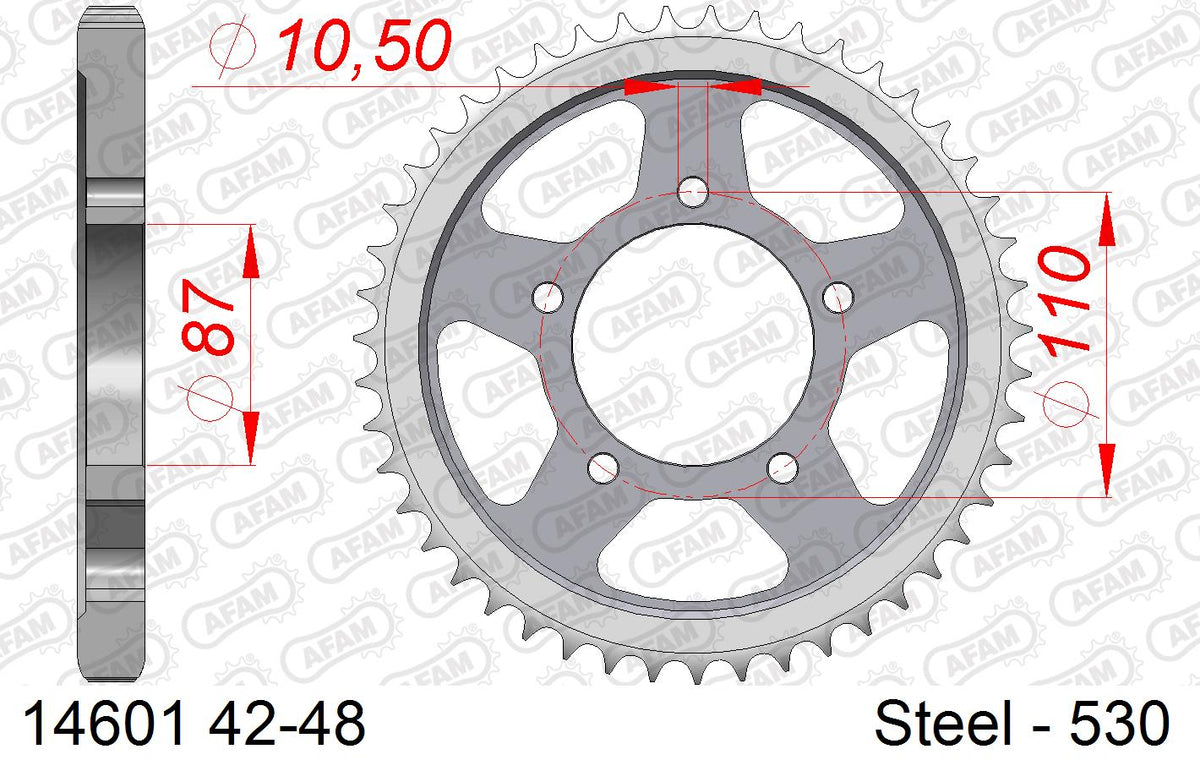 AFAM Rear Sprocket, 530 (OE Pitch), Steel - 44T, 112 links reqd (14601-44)