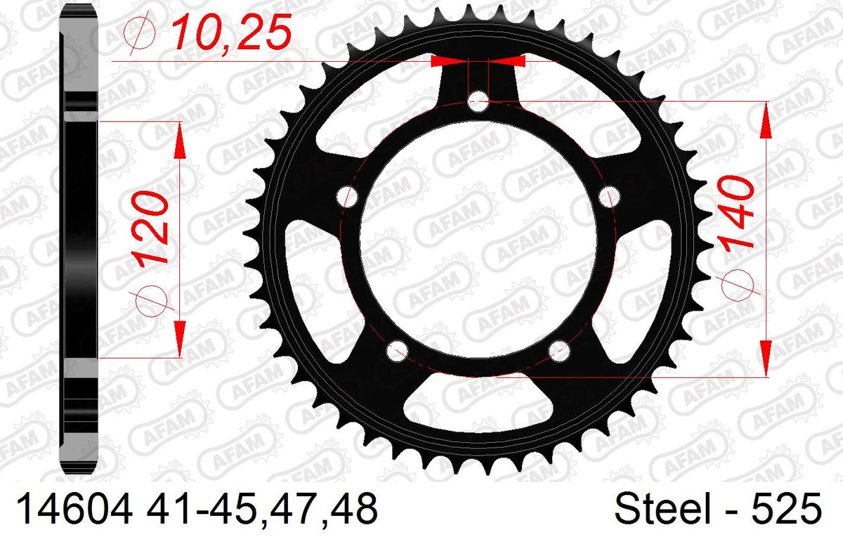 AFAM Rear Sprocket, 525 (OE Pitch), Steel - 41T (orig size) (14604-41)