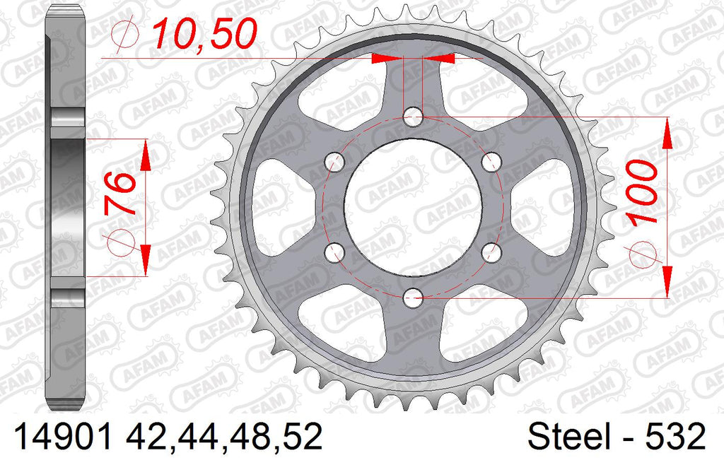AFAM Rear Sprocket, 532 conversion, Steel - 48T (orig size) – Suzuki GSX-R1100 1989–1996