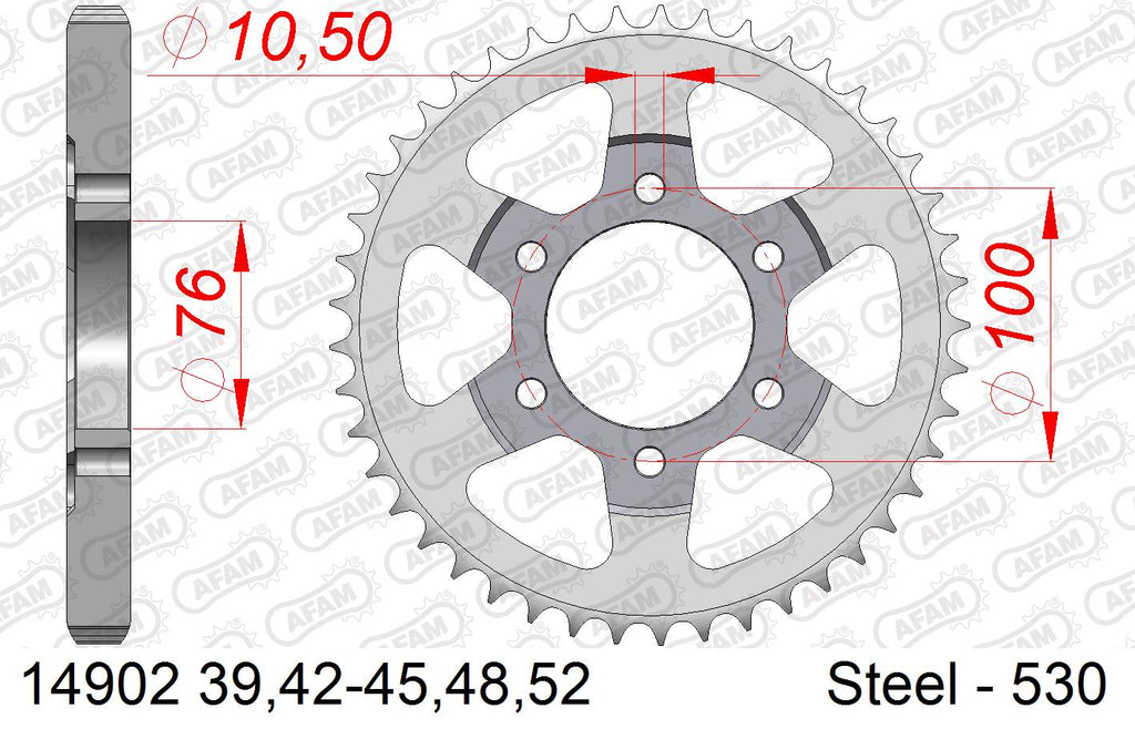 AFAM Rear Sprocket, 530 (OE Pitch), Steel - 45T (orig size) (14902-45)