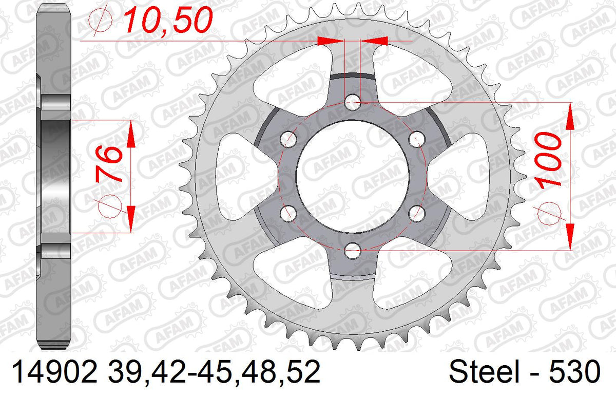 AFAM Rear Sprocket, 530 (OE Pitch), Steel - 52T, 116 links reqd