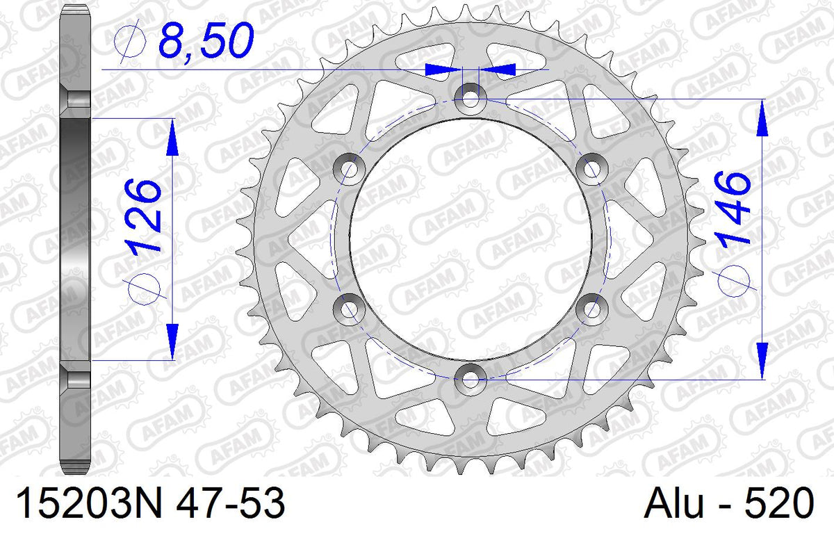 AFAM Rear Sprocket, 520 (OE Pitch), Alu - 48T, 114 links reqd (15203N-48)