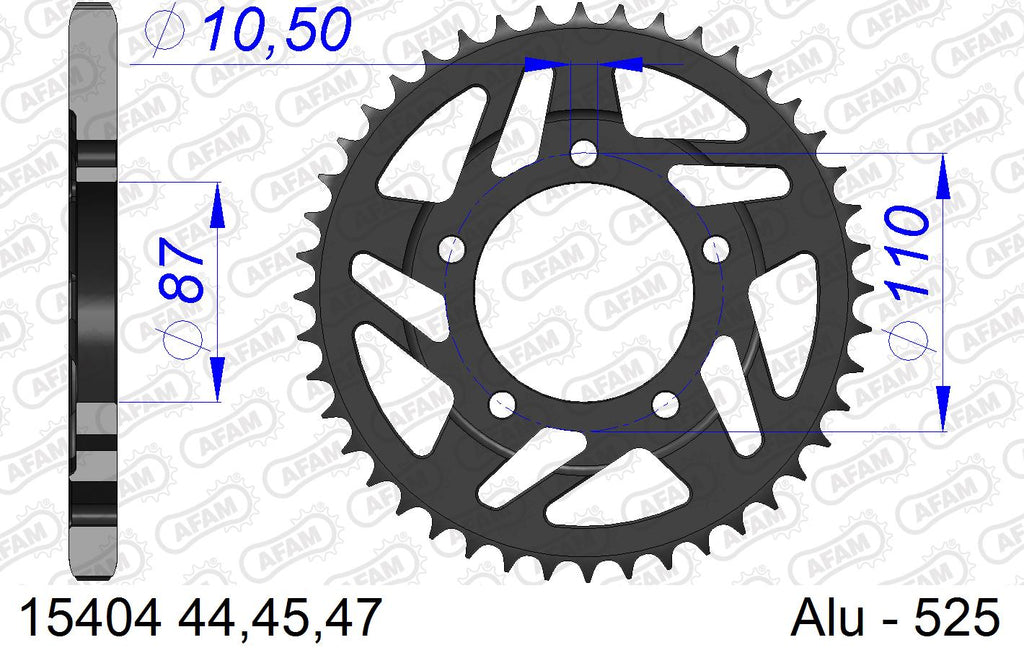 AFAM Rear Sprocket, 525 (OE Pitch), Alu - 45T (orig size) – Suzuki SV650 1999–2013