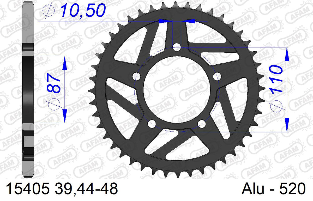 AFAM Rear Sprocket, 520 conversion, Alu - 44T (orig size)