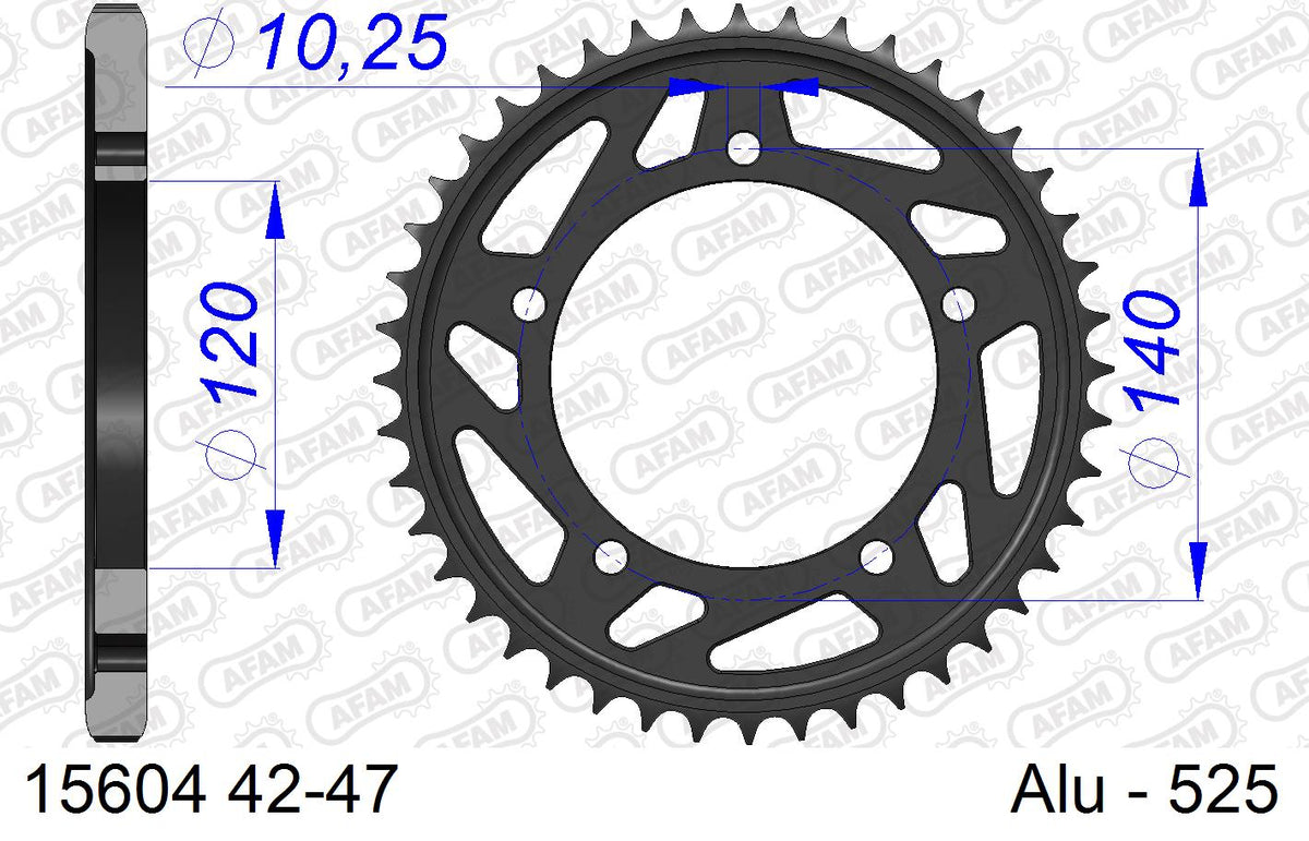 AFAM Rear Sprocket, 525 conversion, Alu - 43T, 112 links reqd