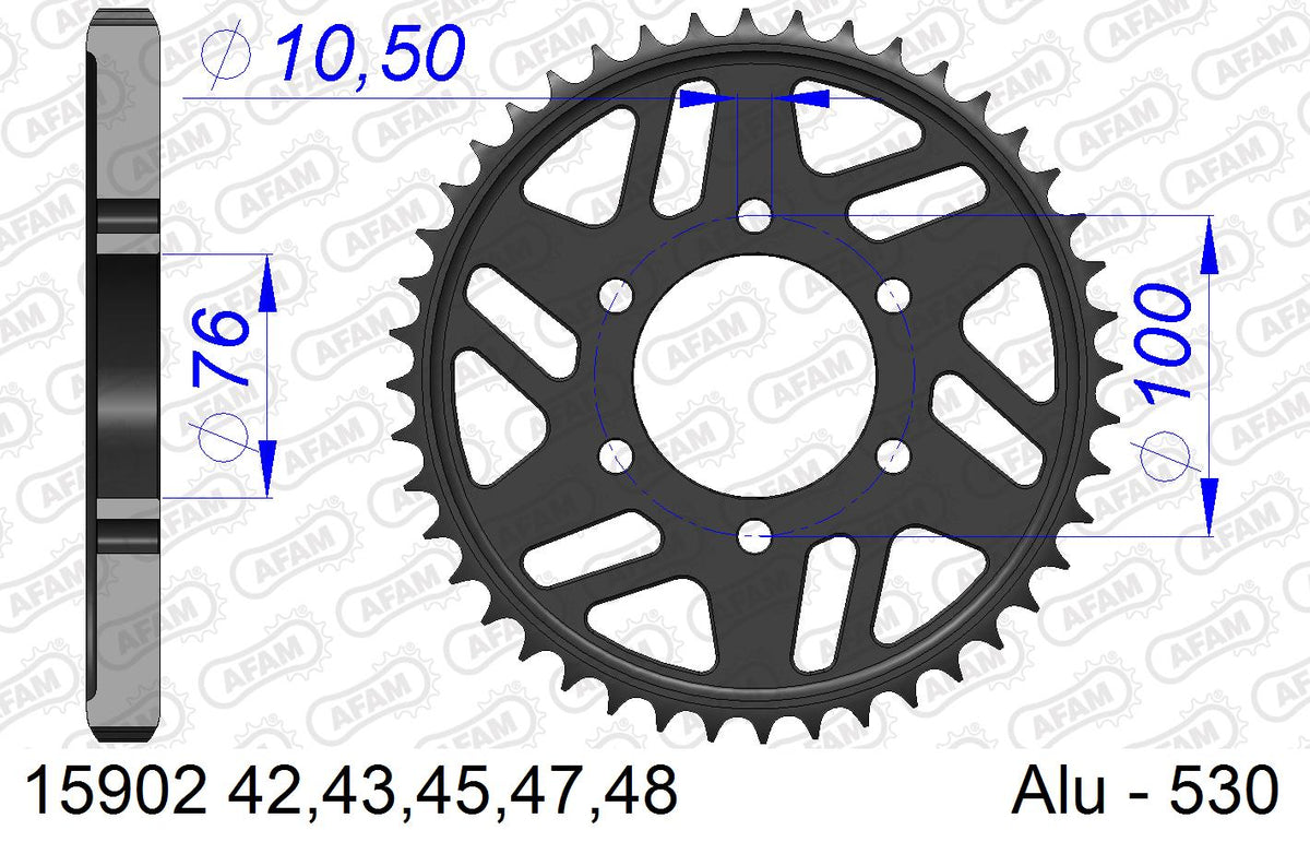 AFAM Rear Sprocket, 530 (OE Pitch), Alu - 42T (orig size) – Suzuki GSX-R1100 1993–1994 / Suzuki GSX-R750 1992–1995