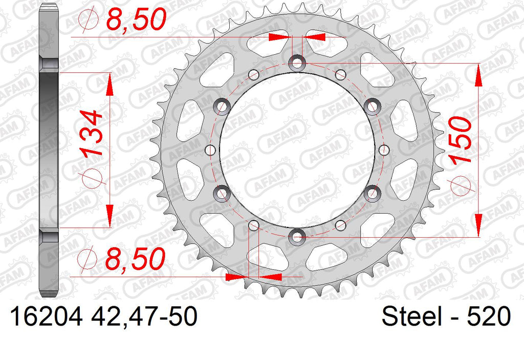 AFAM Rear Sprocket, 520 (OE Pitch), Steel - 48T, 114 links reqd (16204-48)
