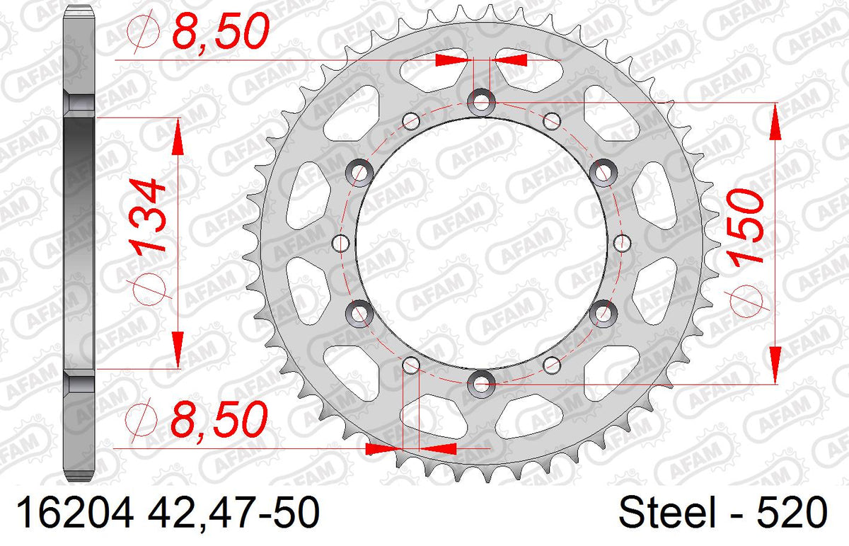 AFAM Rear Sprocket, 520 (OE Pitch), Steel - 48T, 114 links reqd (16204-48)
