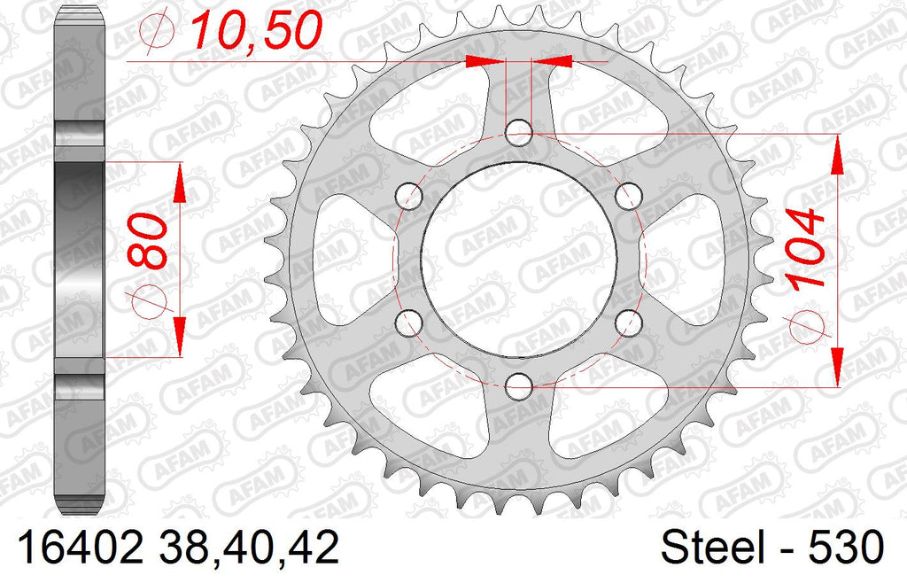 AFAM Rear Sprocket, 530 (OE Pitch), Steel - 40T (orig size) (16402-40)