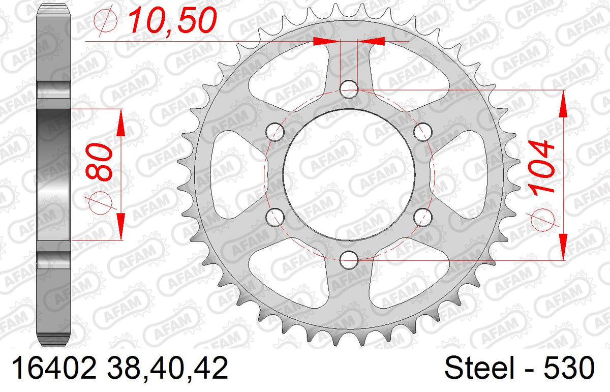 AFAM Rear Sprocket, 530 (OE Pitch), Steel - 40T (orig size) (16402-40)