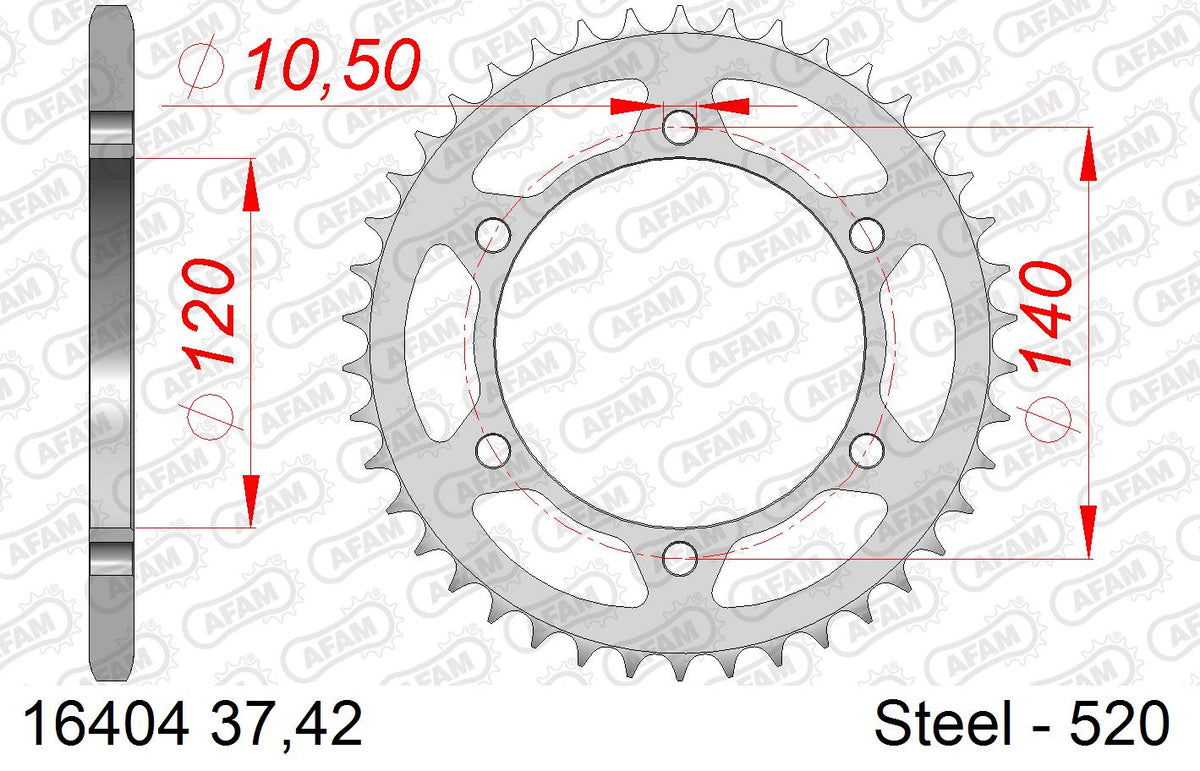 AFAM Rear Sprocket, 520 (OE Pitch), Steel - 37T (orig size) – Kawasaki W800 2011–2016