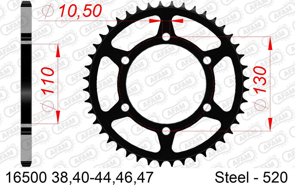 AFAM Rear Sprocket, 520 (OE Pitch), Steel - 43T, 108 links reqd (16500-43)