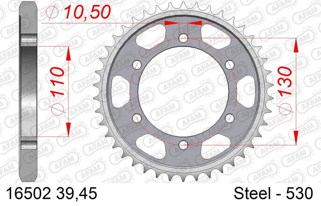 AFAM Rear Sprocket, 530 (OE Pitch), Steel - 39T (orig size) – Kawasaki GPX600R 1988–1997 / Kawasaki GPZ600R 1985–1989