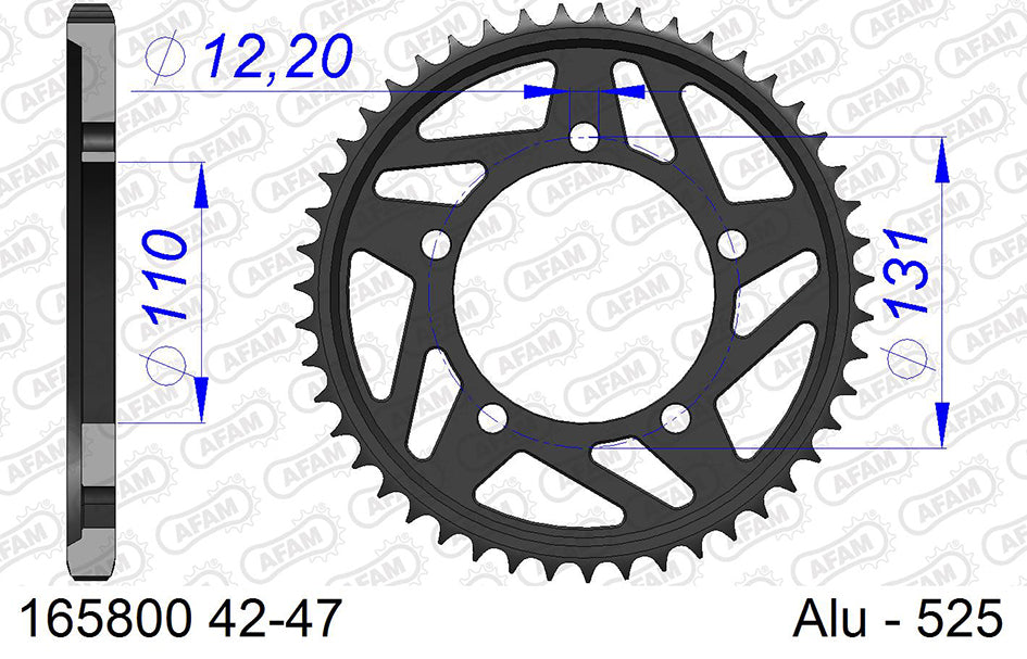 AFAM Rear Sprocket, 525 (OE Pitch), Alu - 42T, 120 links reqd