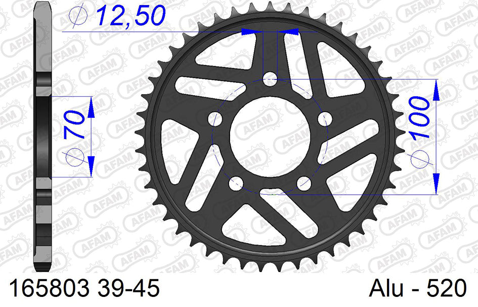 AFAM Rear Sprocket, 520 conversion, Alu - 44T, 120 links reqd, fits Optional forged wheels