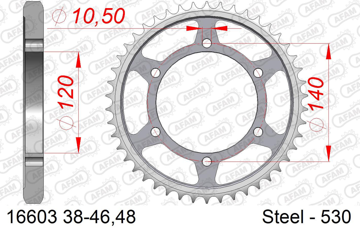 AFAM Rear Sprocket, 530 (OE Pitch), Steel - 46T (orig size) (16603-46)