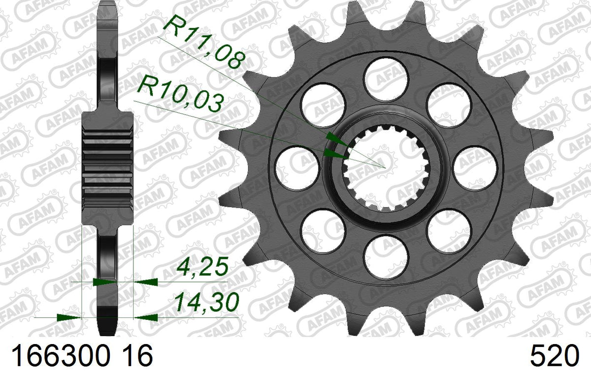 AFAM Front Sprocket, 520 (OE Pitch), Steel - 16T, 112 links reqd – BMW G310GS 2017–2025 / BMW G310R 2017–2026