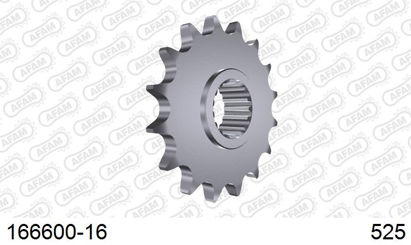 AFAM Front Sprocket, 525 (OE Pitch), Steel - 16T (orig size) (166600-16)