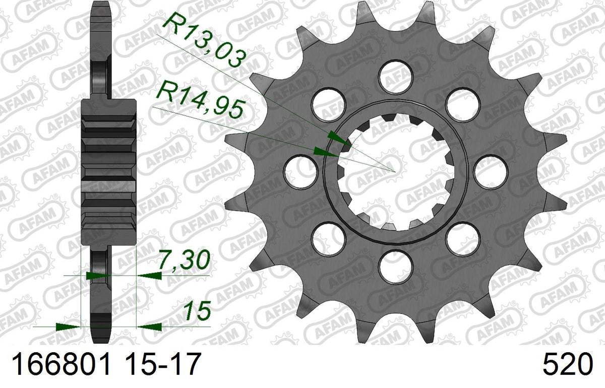 AFAM Front Sprocket, 520 conversion, Steel - 17T (orig size) (166801-17)