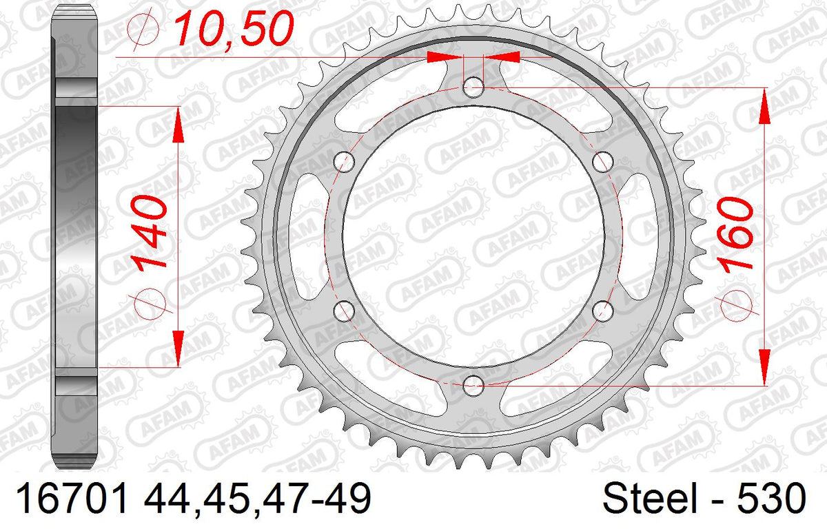 AFAM Rear Sprocket, 530 (OE Pitch), Steel - 47T, 112 links reqd