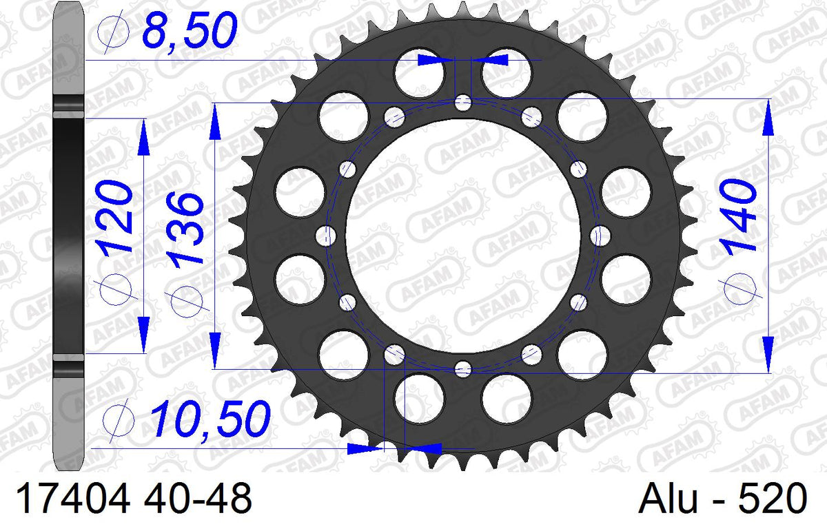 AFAM Rear Sprocket, 520 conversion, Alu - 40T, 106 links reqd